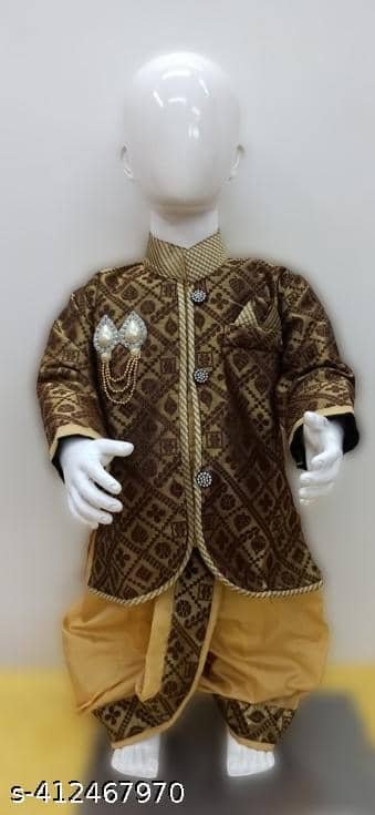 Baby Boys Silk Blend Brown Kurta Pyjama Set ( Pack of 1 )