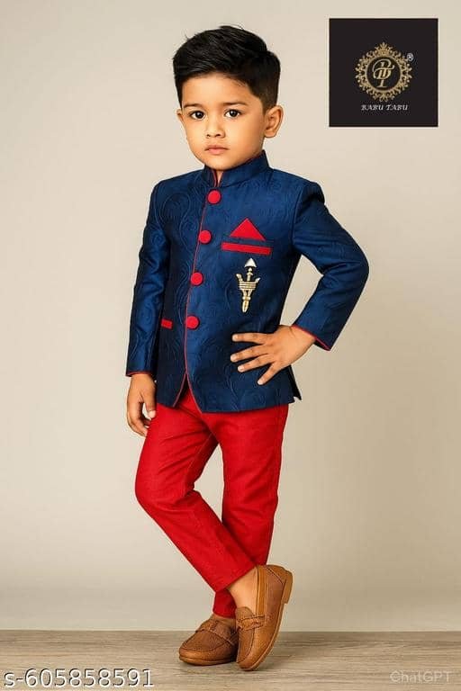 Baby Boys Silk Blend Red Sherwani ( Pack of 1 )