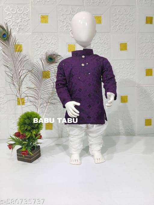 Boys Cotton Purple Kurta Pyjama Set ( Pack of 1 )