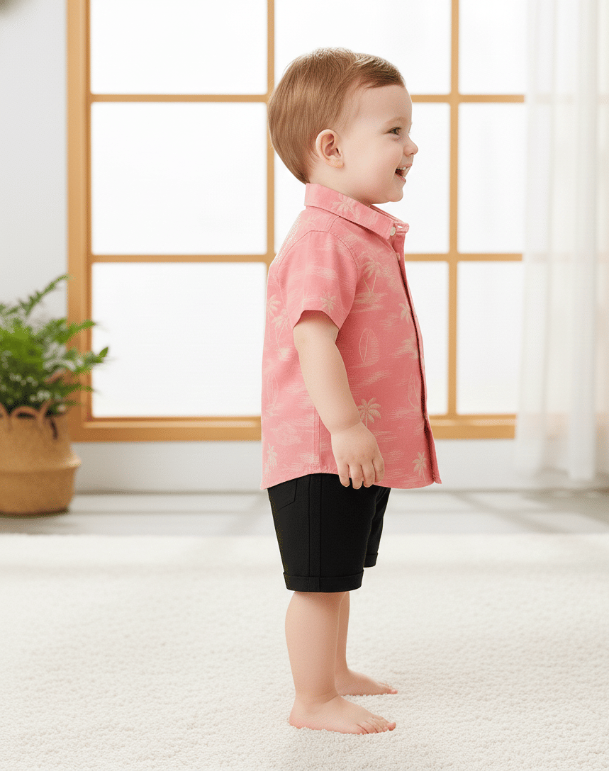 Boys Cotton Blend Shirt & Shorts Set ( Multicolor , Pack of 1 ) - Image 3