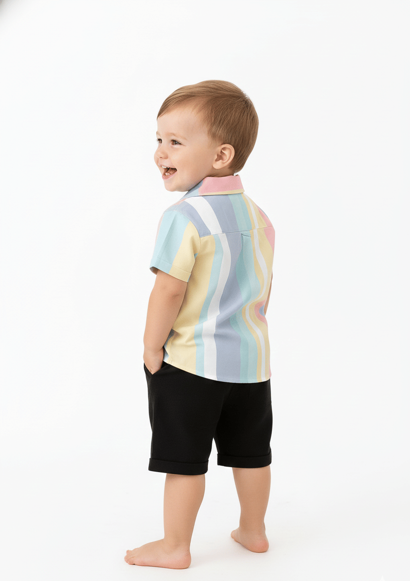 Boys Cotton Blend Shirt & Shorts Set ( Multicolor , Pack of 1 ) - Image 2
