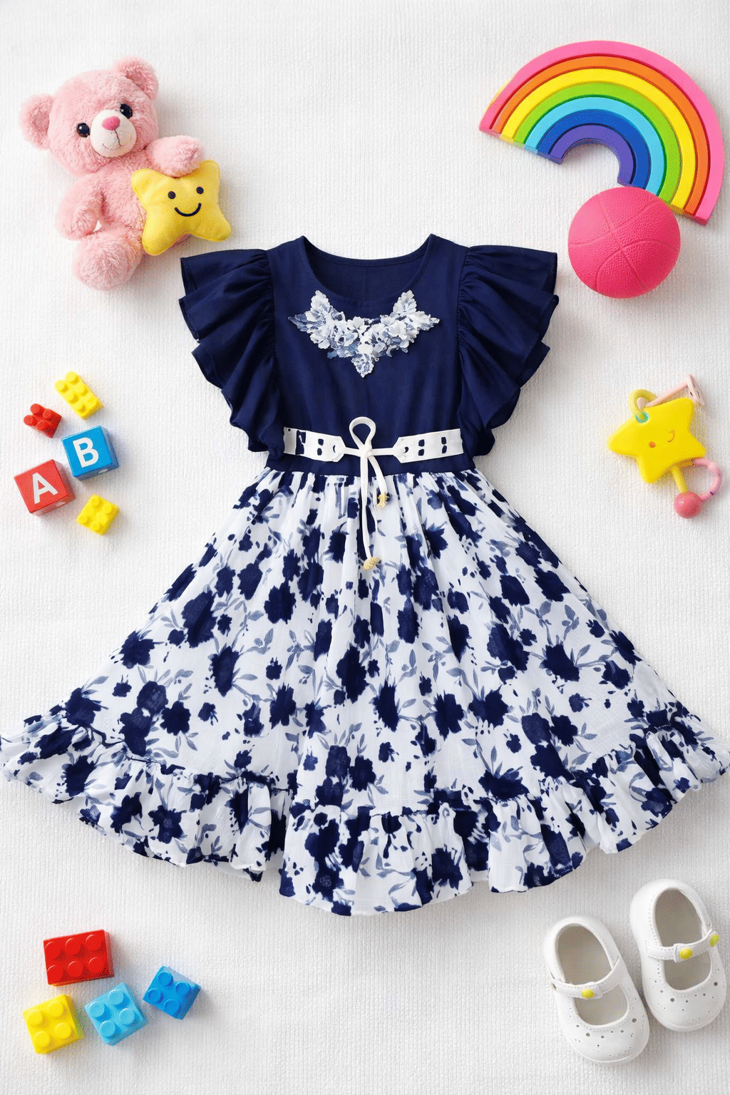 Cotton Blend Frock For Girls ( Pack of 1 , Blue )