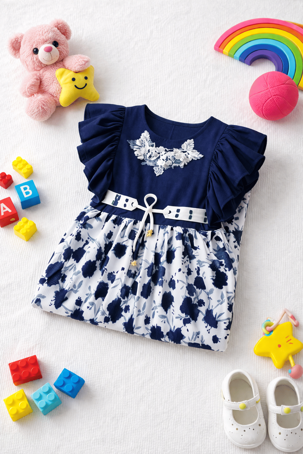 Cotton Blend Frock For Girls ( Pack of 1 , Blue ) - Image 3