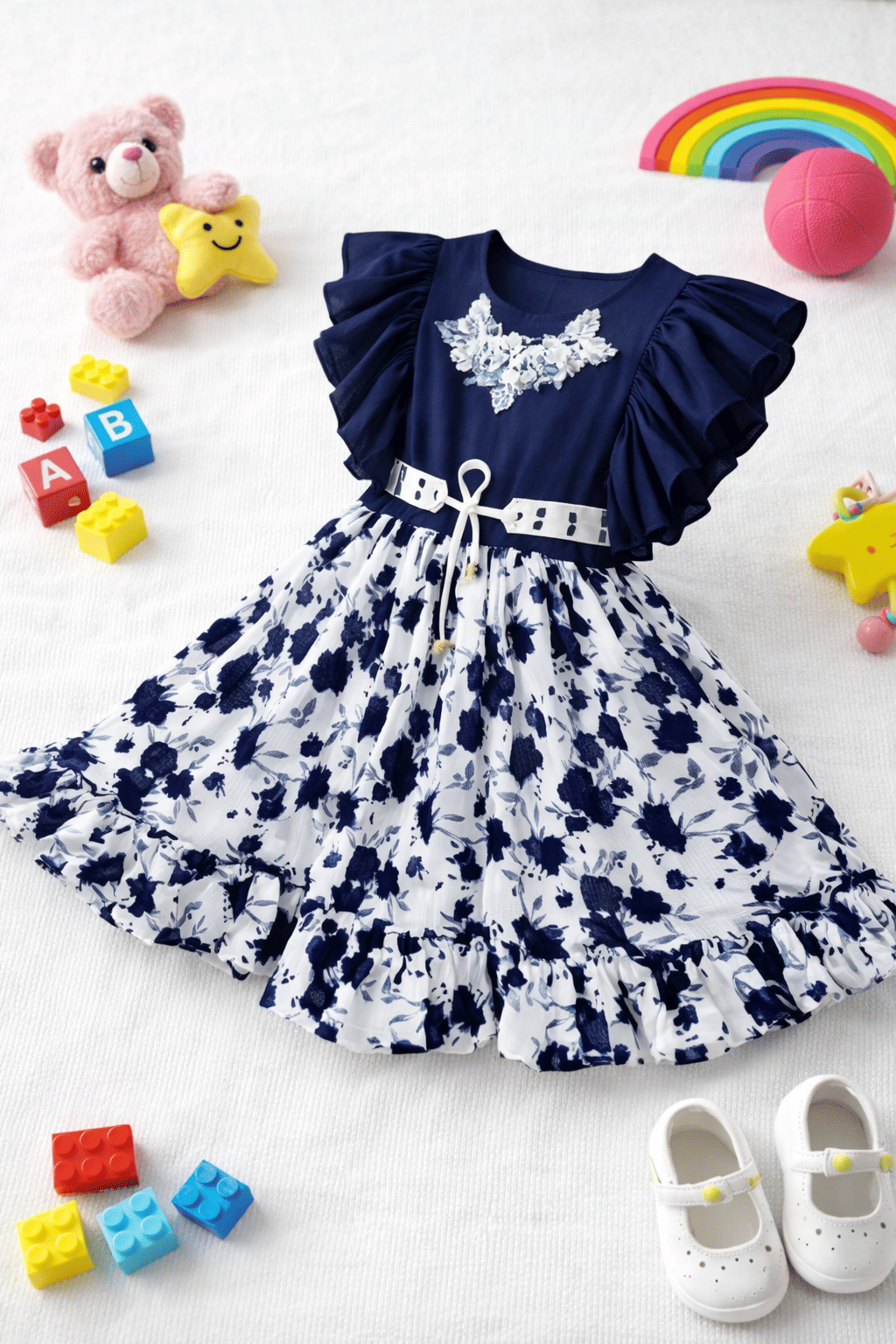 Cotton Blend Frock For Girls ( Pack of 1 , Blue ) - Image 4