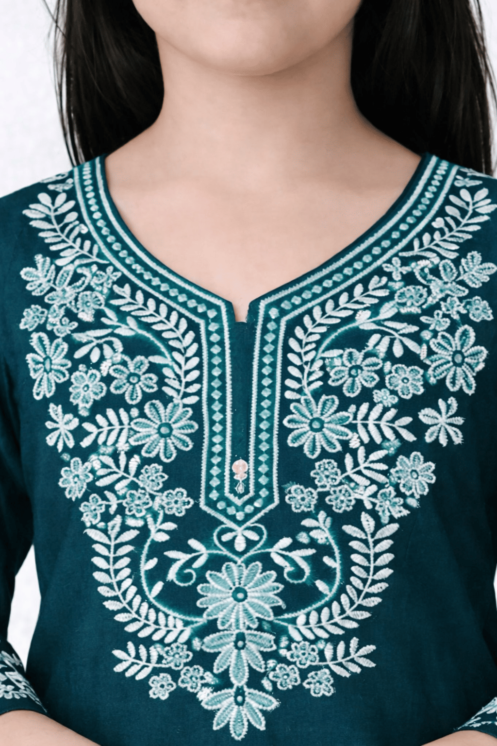 Girls Rayon Kurti with Pants ( Pack of 1 , Dark Blue ) - Image 2