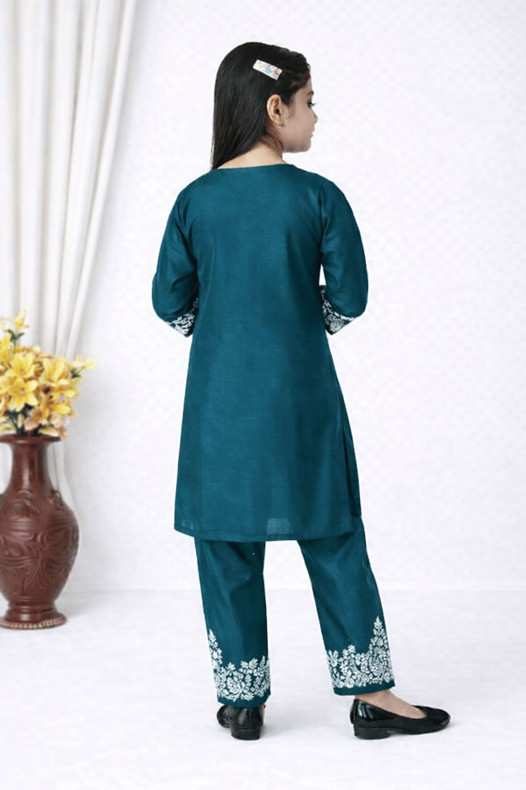 Girls Rayon Kurti with Pants ( Pack of 1 , Dark Blue ) - Image 3