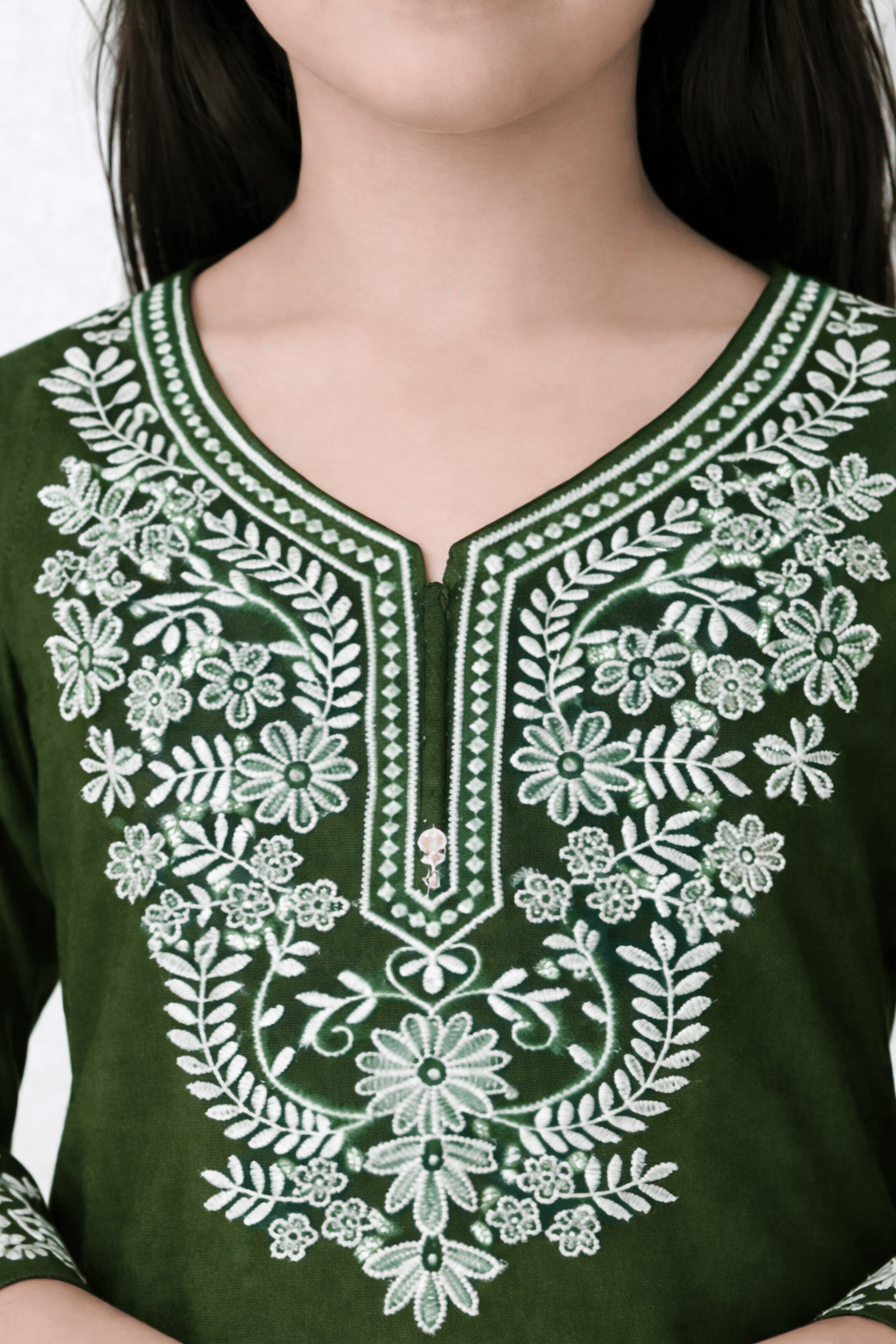 Girls Rayon Kurti with Pants ( Pack of 1 , Olive Green ) - Image 2