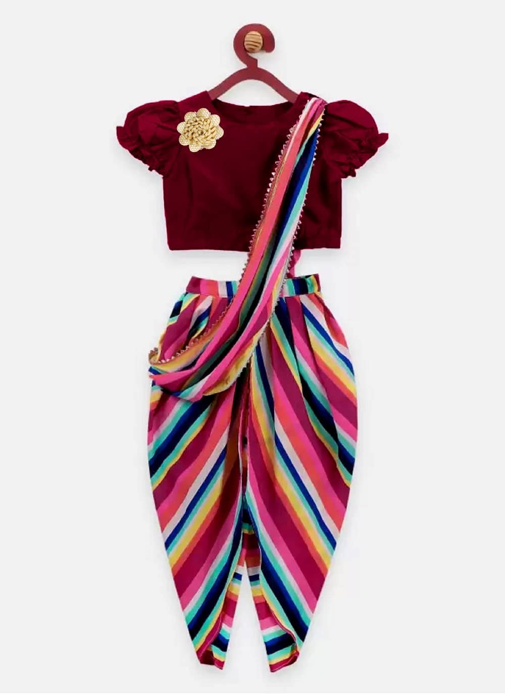 Girls Georgette Kurti with Dhoti ( Pack of 1 , Maroon ) - Image 3