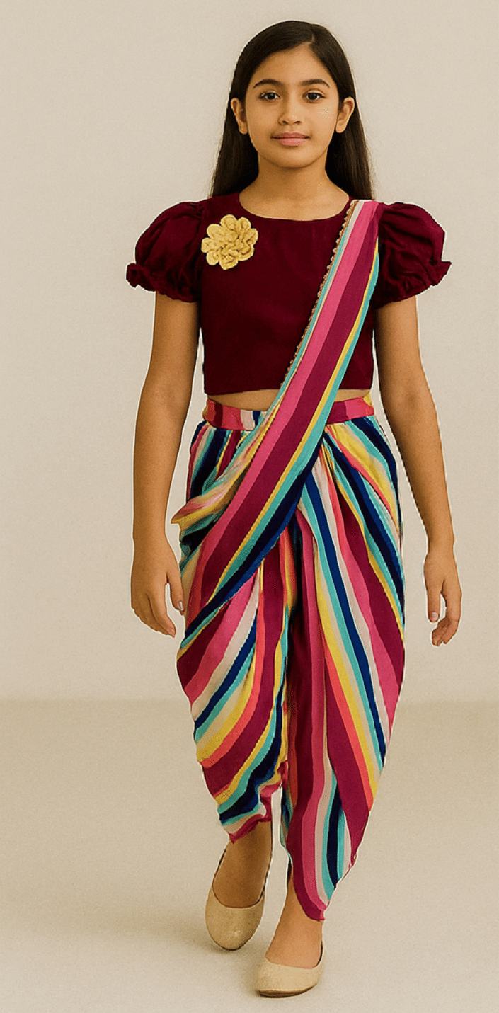 Girls Georgette Kurti with Dhoti ( Pack of 1 , Maroon )