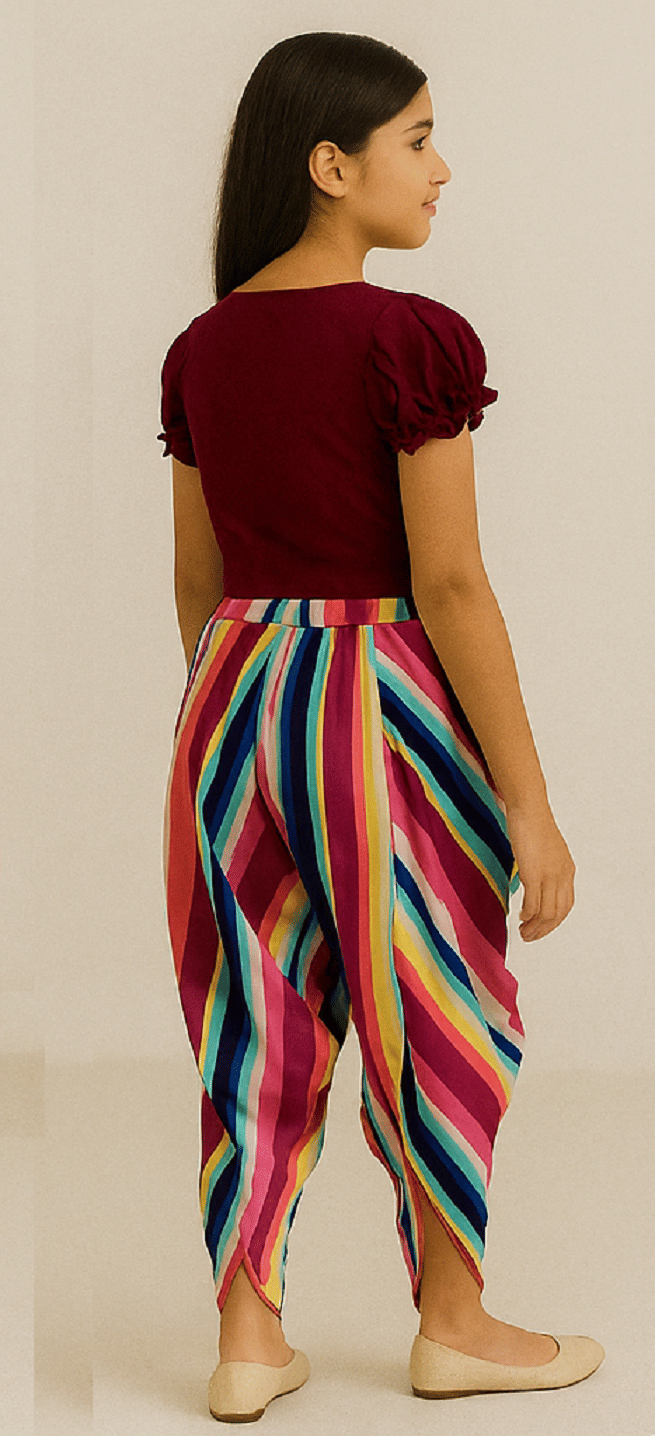 Girls Georgette Kurti with Dhoti ( Pack of 1 , Maroon ) - Image 2