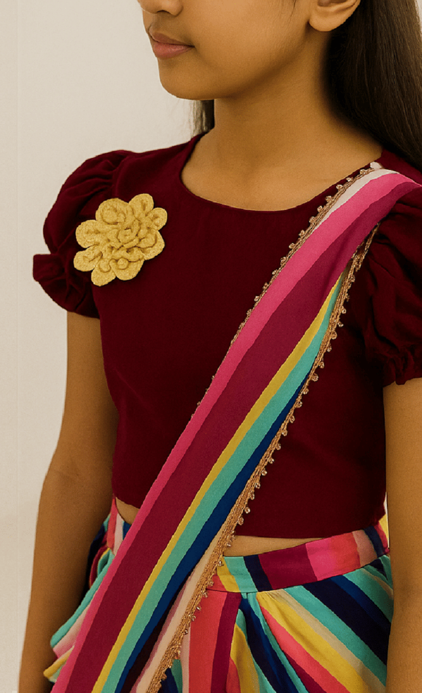 Girls Georgette Kurti with Dhoti ( Pack of 1 , Maroon ) - Image 4