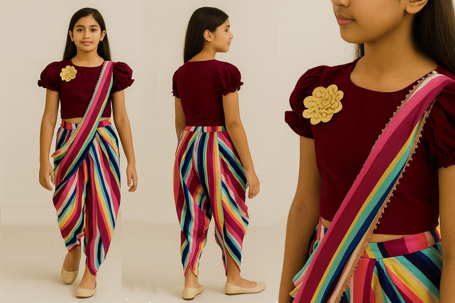 Girls Georgette Kurti with Dhoti ( Pack of 1 , Maroon ) - Image 5