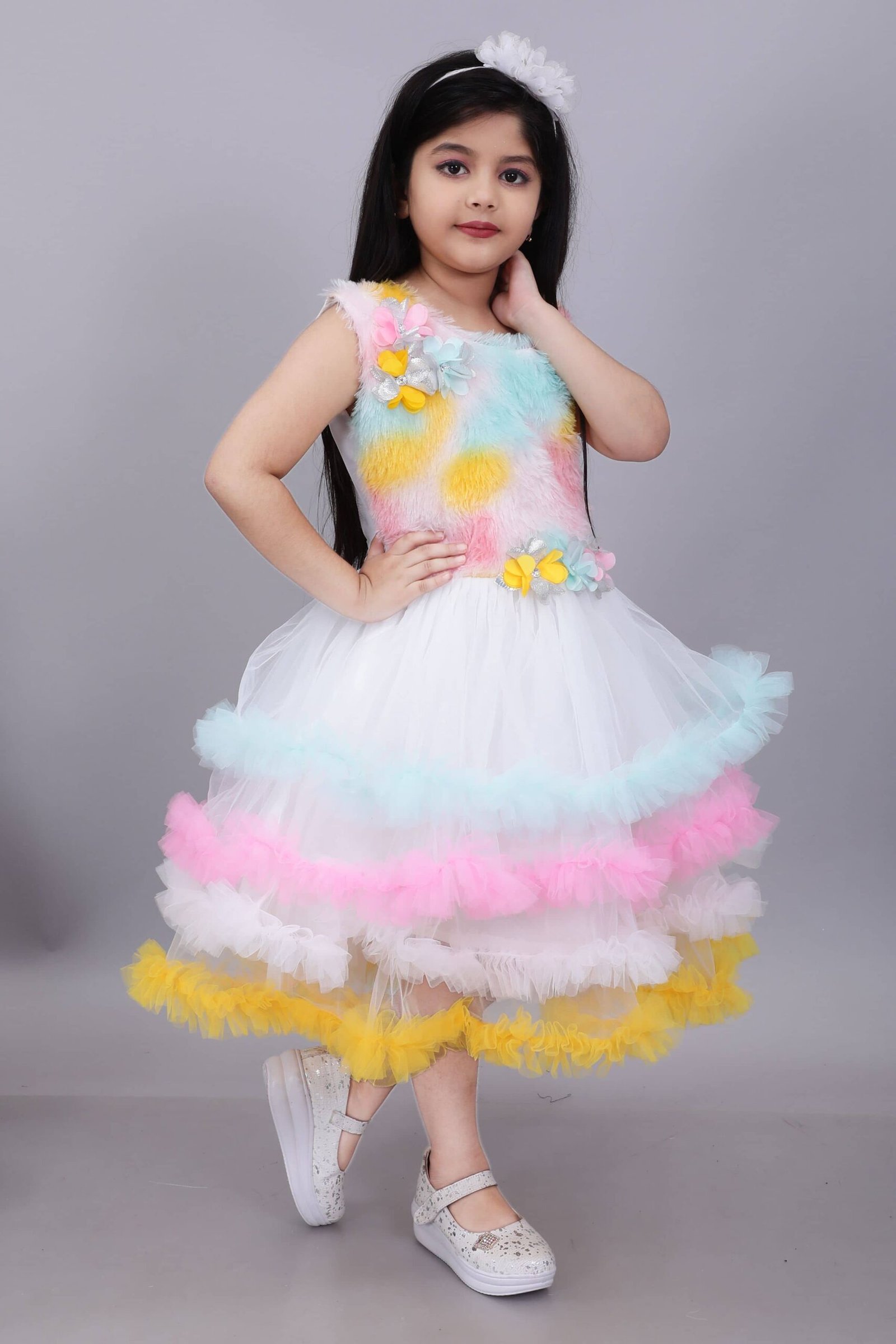 Net Dress For Girls ( Pack of 1 , Multicolor ) - Image 4