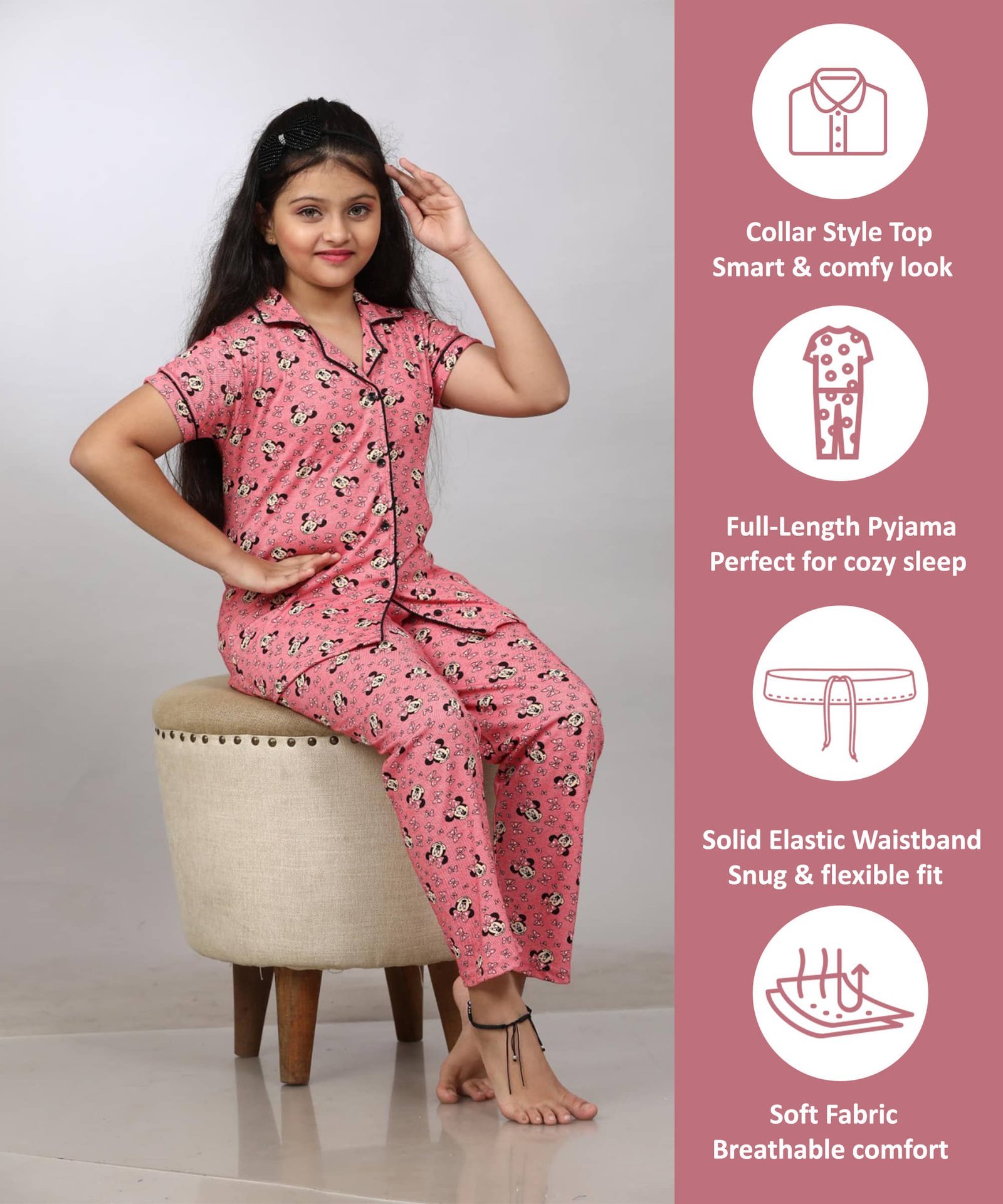 Babylite Pack of 1 Girls Hosiery Nightsuit Set ( Peach )