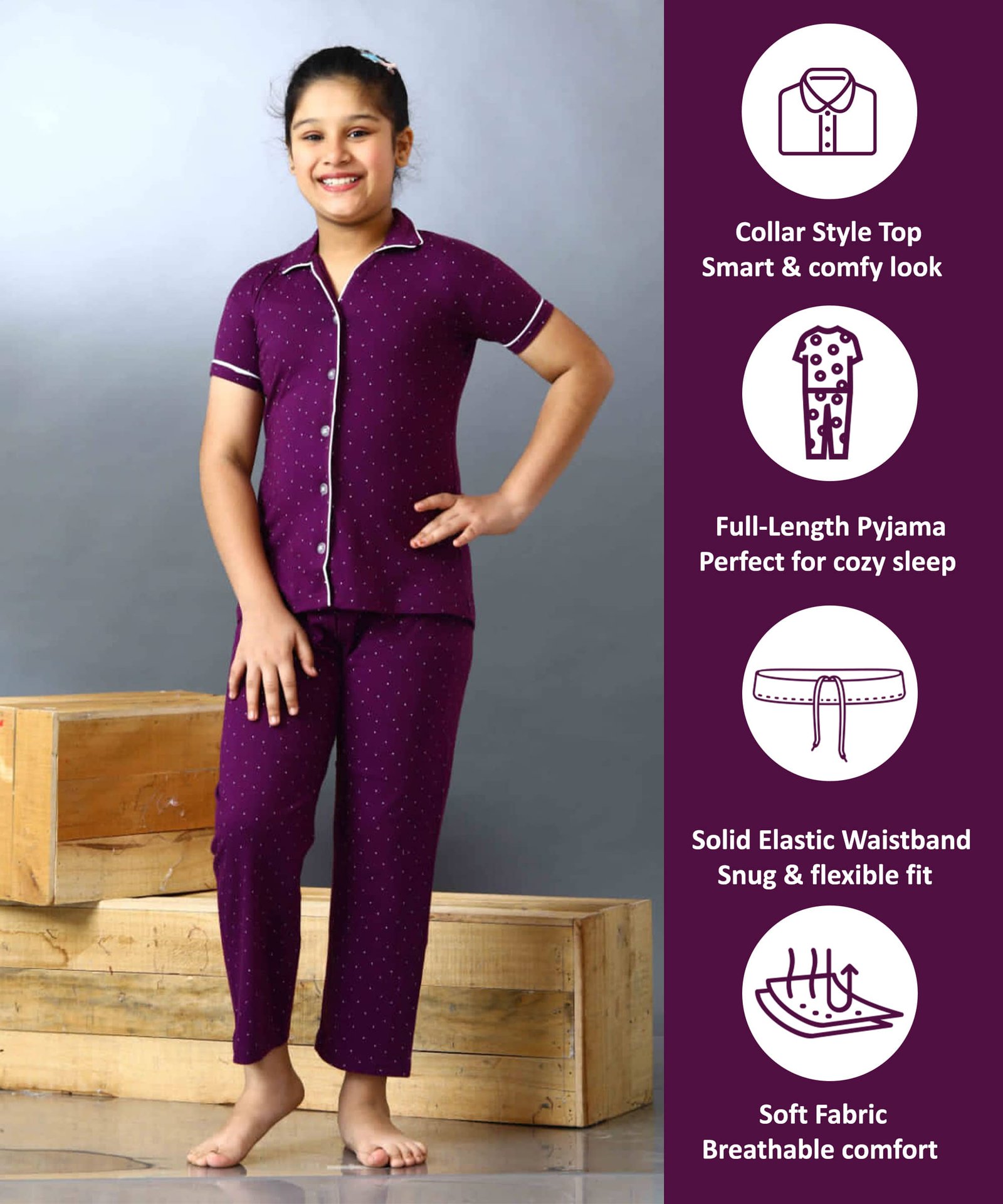 Babylite Pack of 1 Girls Hosiery Nightsuit Set ( Wine )