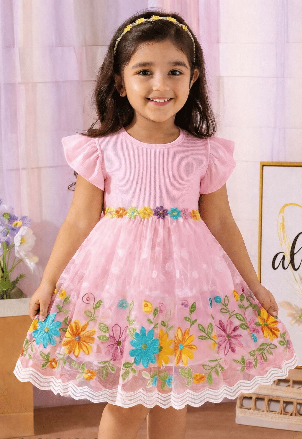 Banou Cotton Blend Frock For Girls ( Pack of 1 , Pink )