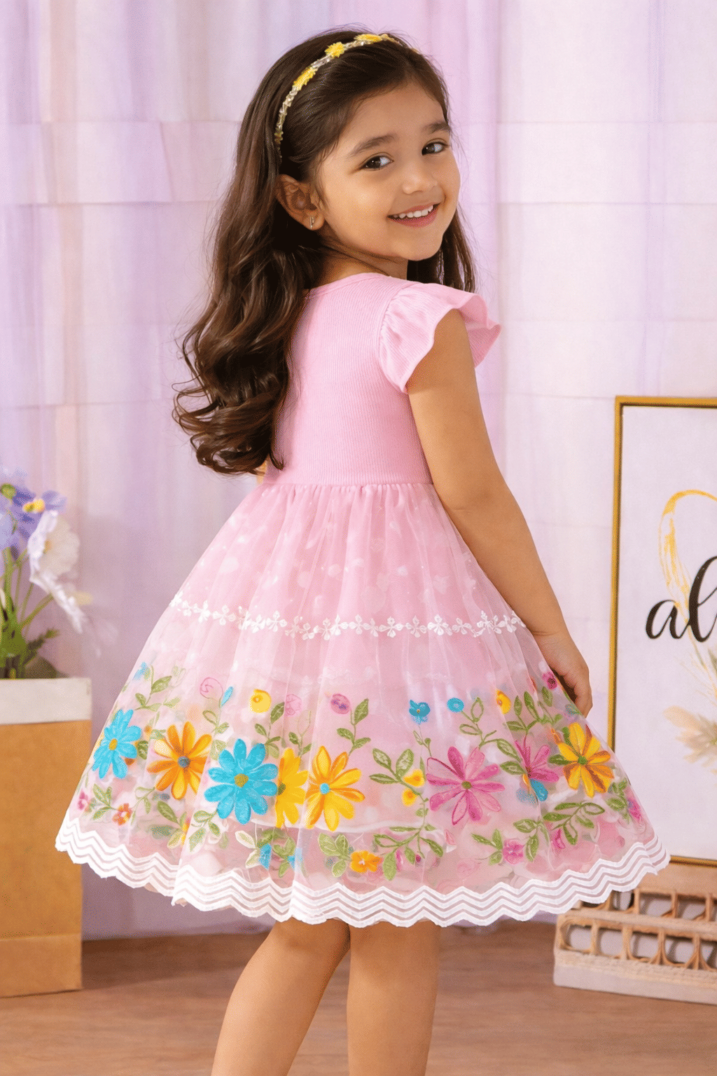 Banou Cotton Blend Frock For Girls ( Pack of 1 , Pink ) - Image 2