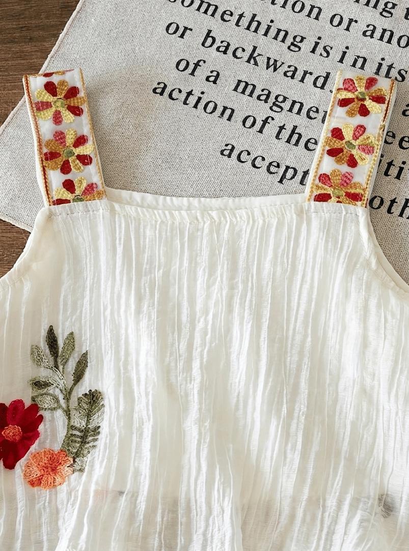 Banou Girls Georgette Top & Pant Set ( White , Pack of 1 ) - Image 2