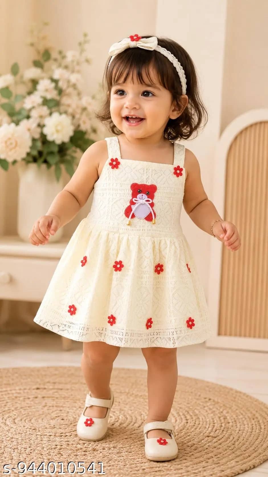 Banou Net Frock For Baby Girls ( Pack of 1 , Beige )