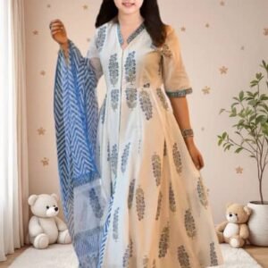 Bholukart Girls Cotton Blend Kurti with Salwar ( Pack of 1 , White )