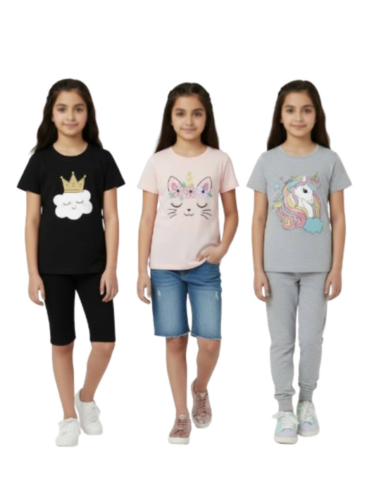 Pack of 3 Girls 100% Cotton T-Shirt ( Multi )