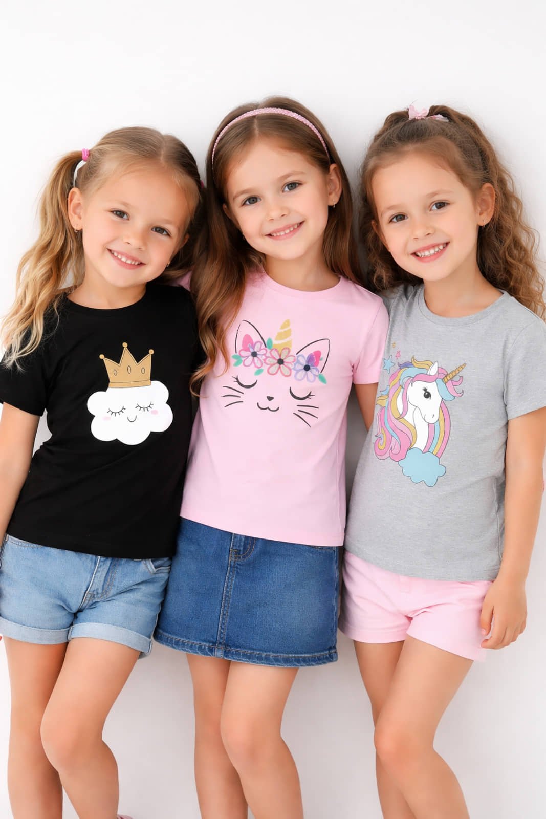 Pack of 3 Girls 100% Cotton T-Shirt ( Multi ) - Image 2