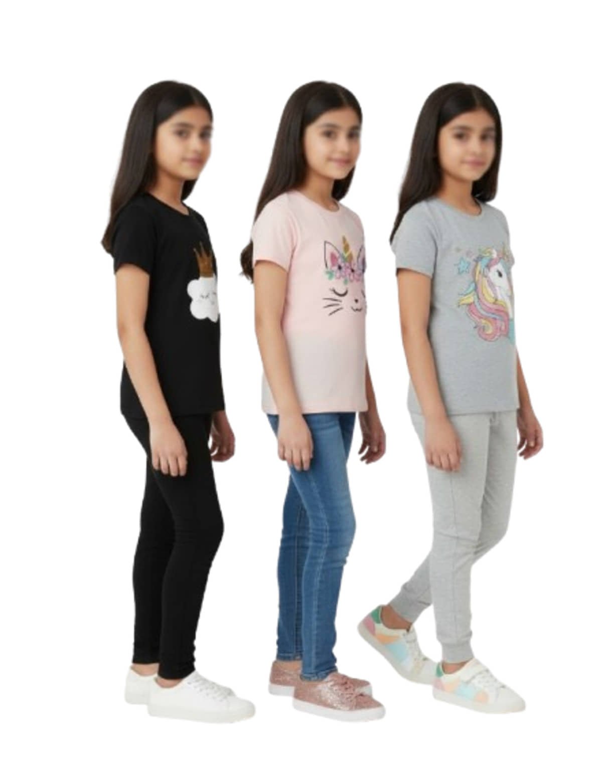Pack of 3 Girls 100% Cotton T-Shirt ( Multi ) - Image 4