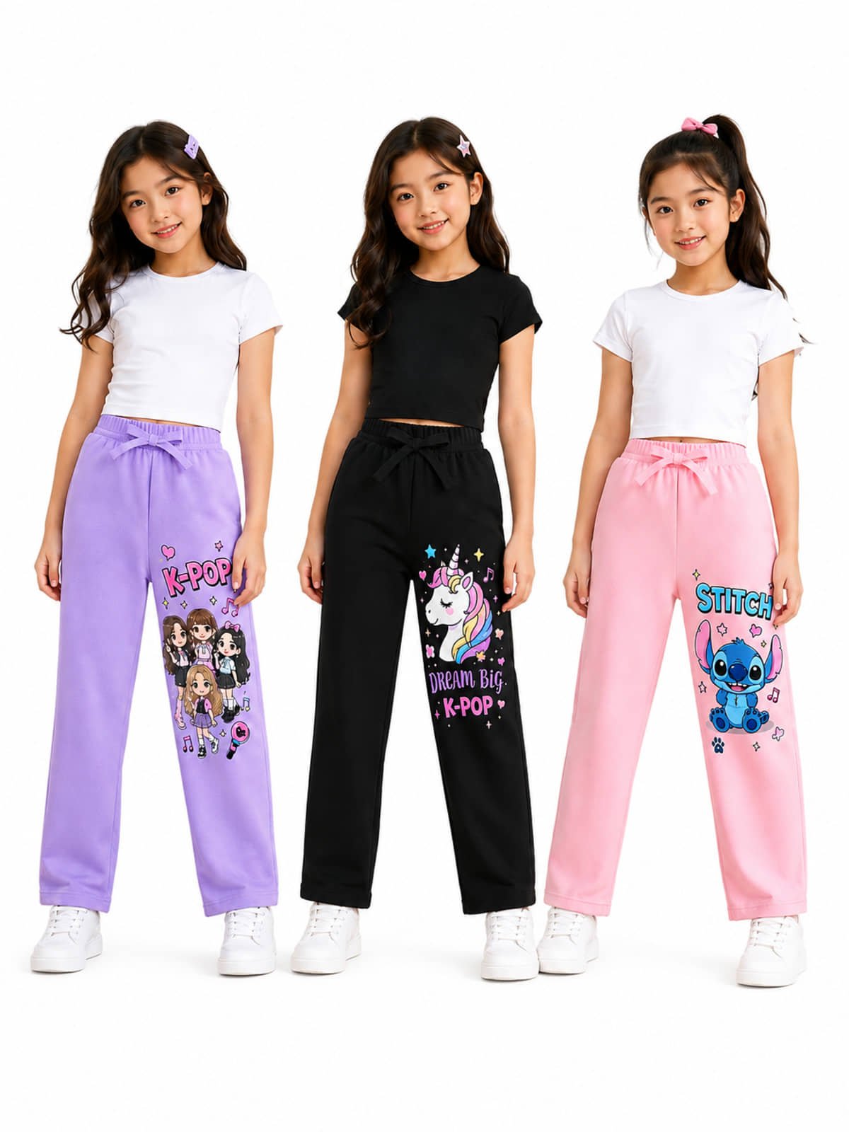 Pack of 3 Girls Cotton Pants ( Multicolor )