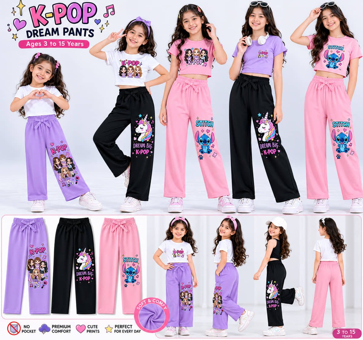Pack of 3 Girls Cotton Pants ( Multicolor ) - Image 5