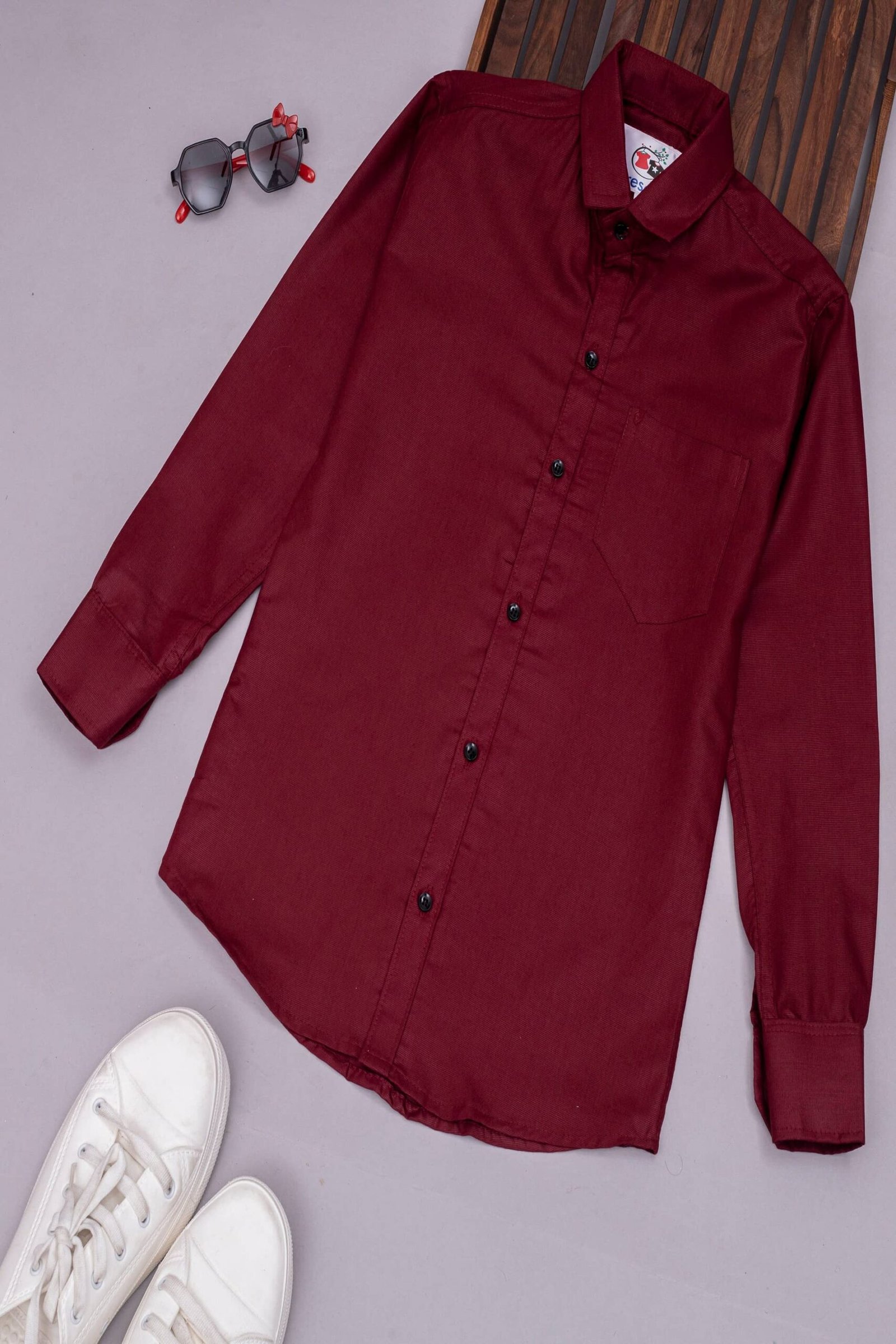 Pack of 1 Boys Cotton Blend Full Sleeves Shirt ( Maroon )
