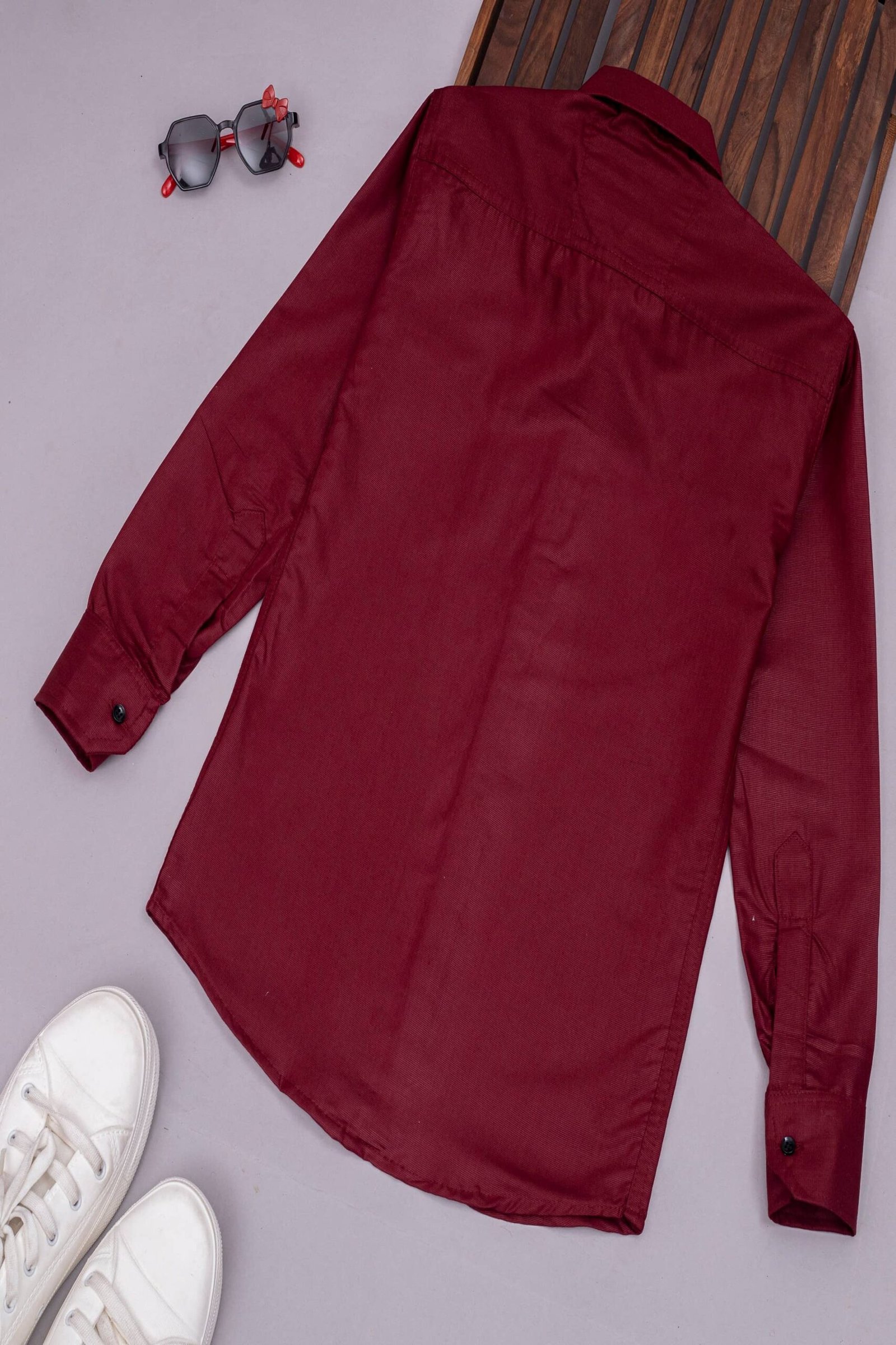 Pack of 1 Boys Cotton Blend Full Sleeves Shirt ( Maroon ) - Image 2