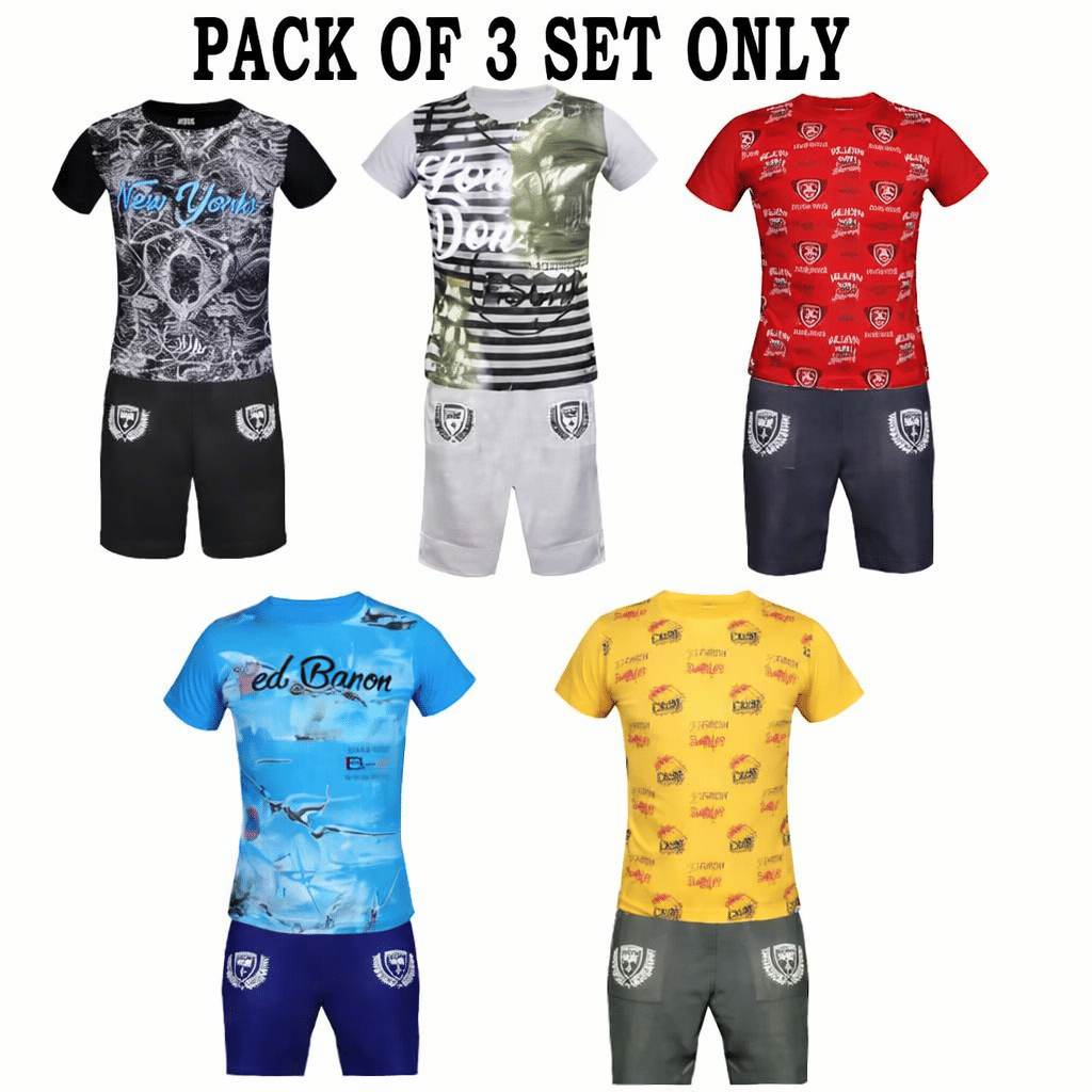 Pack of 3 Boys Cotton T-Shirt & Shorts Set ( Multicolor 3 )