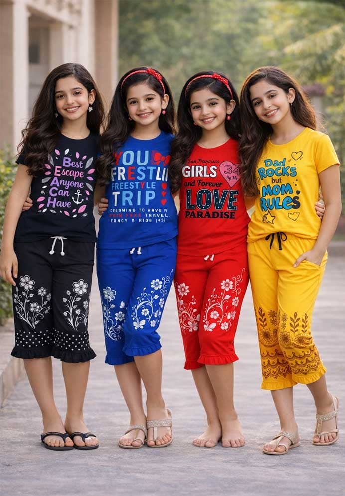 Pack of 4 Girls Cotton T-shirt & Capris ( Multicolor 4 )