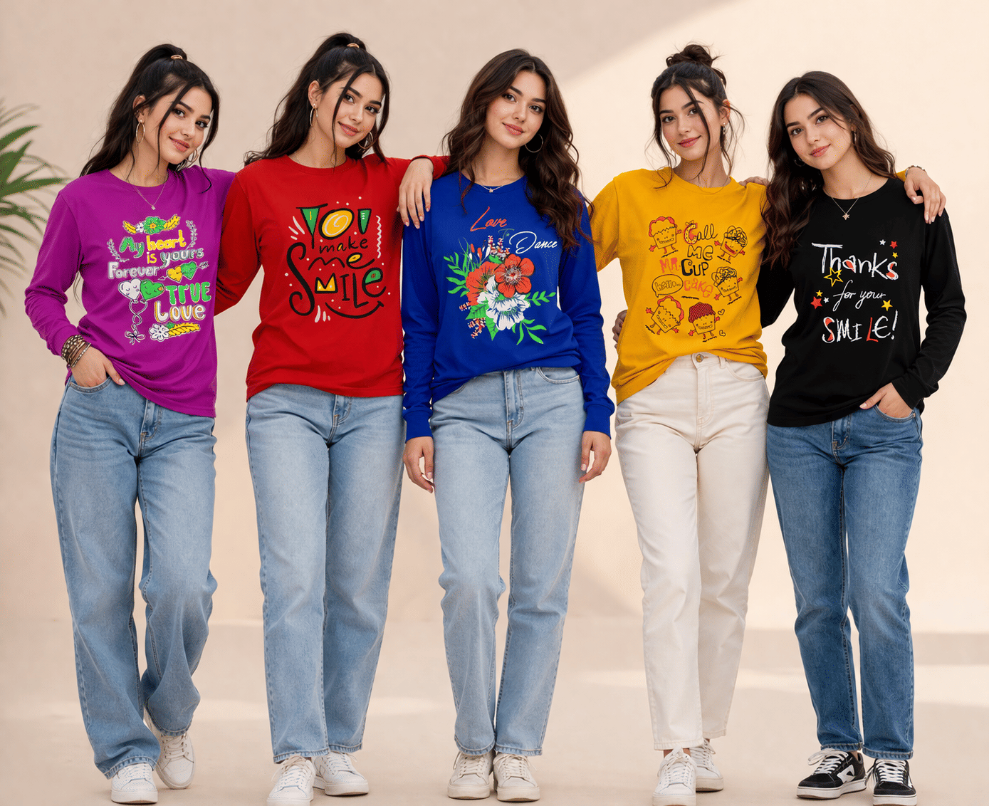 Pack of 5 Girls Cotton T-Shirt ( Multicolor 5 )