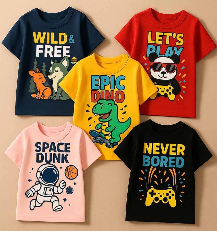 Pack of 5 Boys Cotton T-Shirt ( Multicolor 5 )