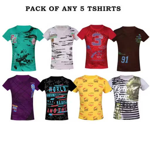 Pack of 5 Boys Cotton T-Shirt ( Multicolor 5 )