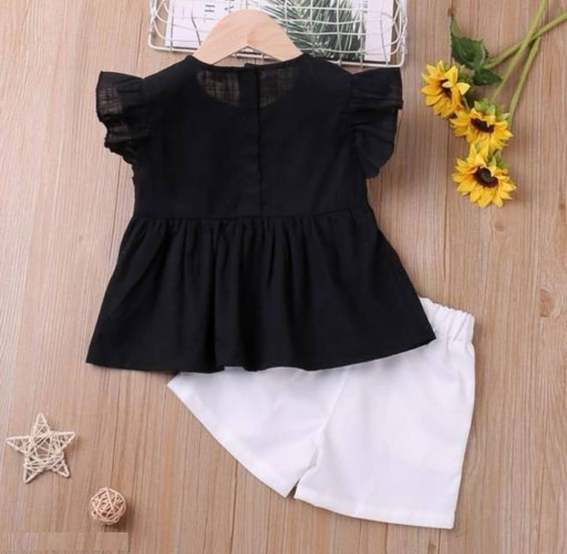 Pack of 1 Baby Girls 100% Cotton Shirt & Shorts ( White & Black ) - Image 2