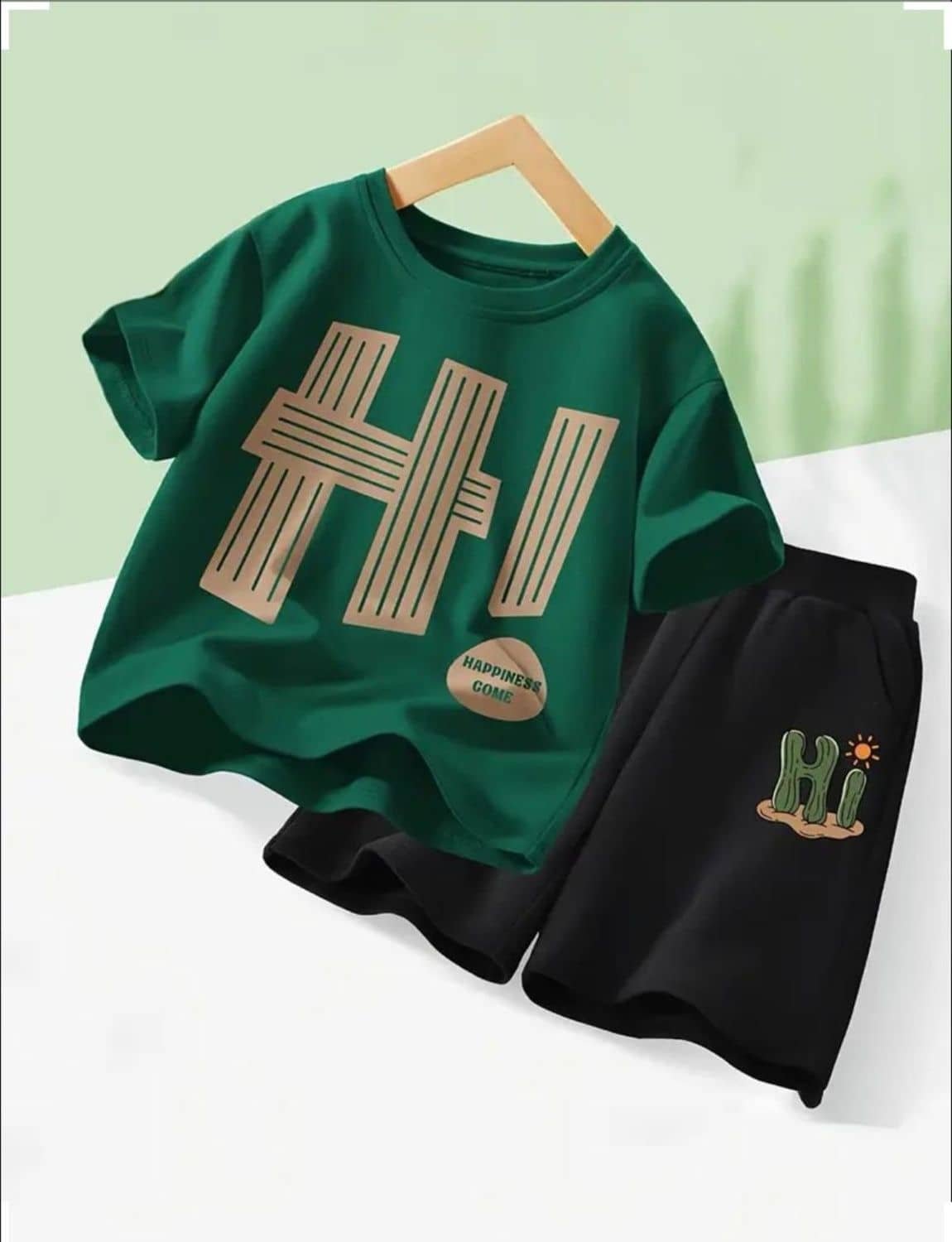 Pack of 1 Unisex Cotton Blend T-Shirt & Shorts Set ( Mint Green )