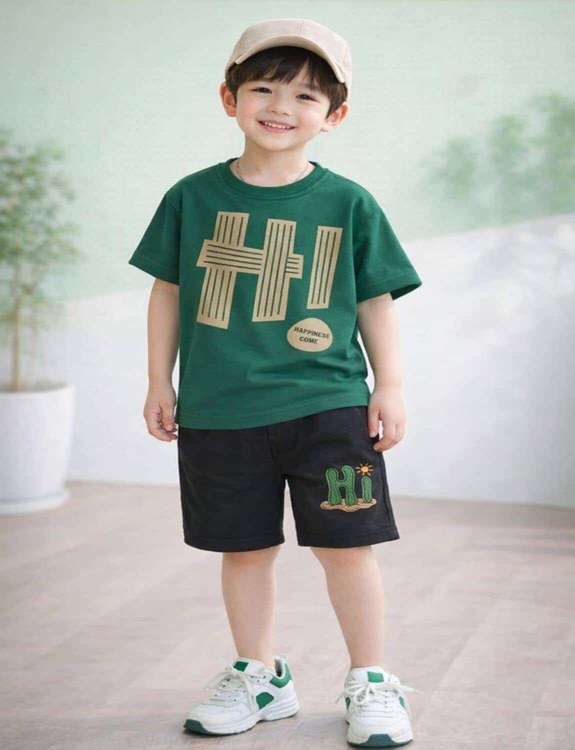 Pack of 1 Unisex Cotton Blend T-Shirt & Shorts Set ( Mint Green ) - Image 2