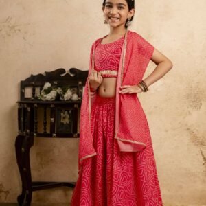 Silk Lehenga Choli Set For Girls ( Pack of 1 , Pink )