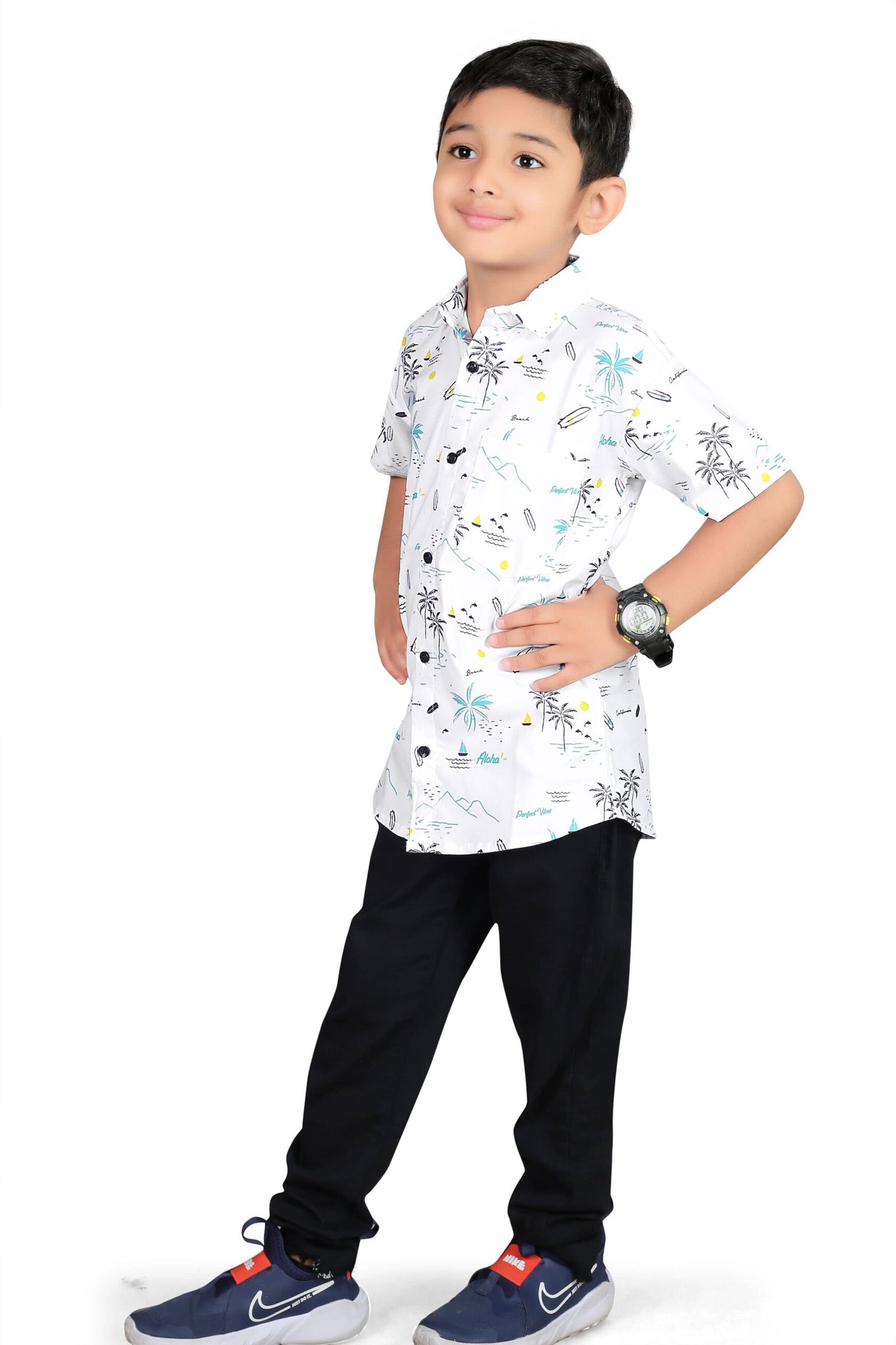Pack of 1 Boys Cotton Blend Half Sleeves Shirt ( White ) - Image 6