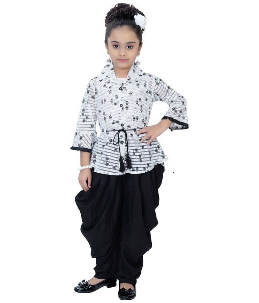 Cherry Tree Girls Cotton Blend Top & Dhoti Set ( Pack of 1 , Black )