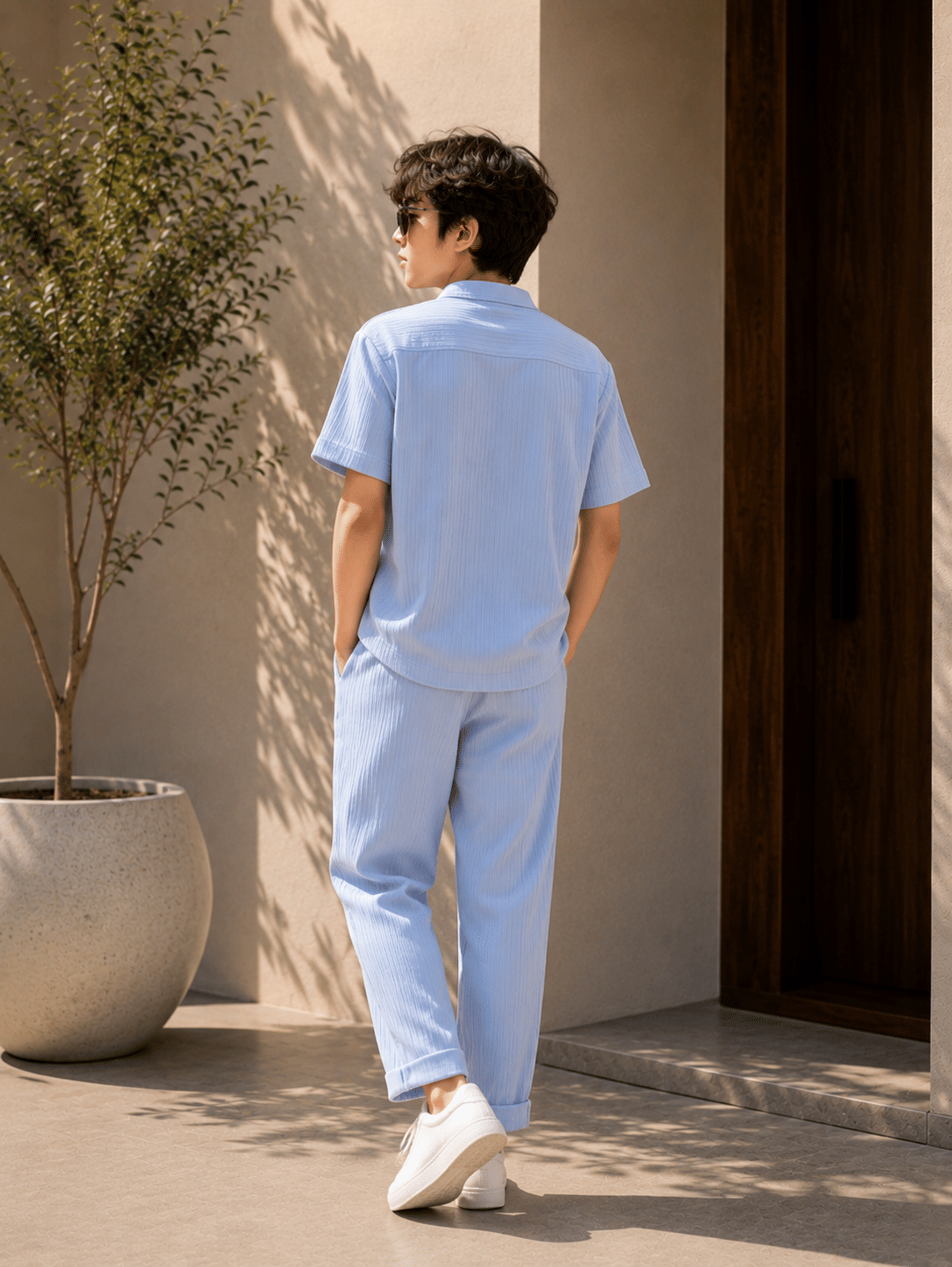 Boys Cotton Blend Shirt & Pants Set ( Light Blue , Pack of 1 ) - Image 2