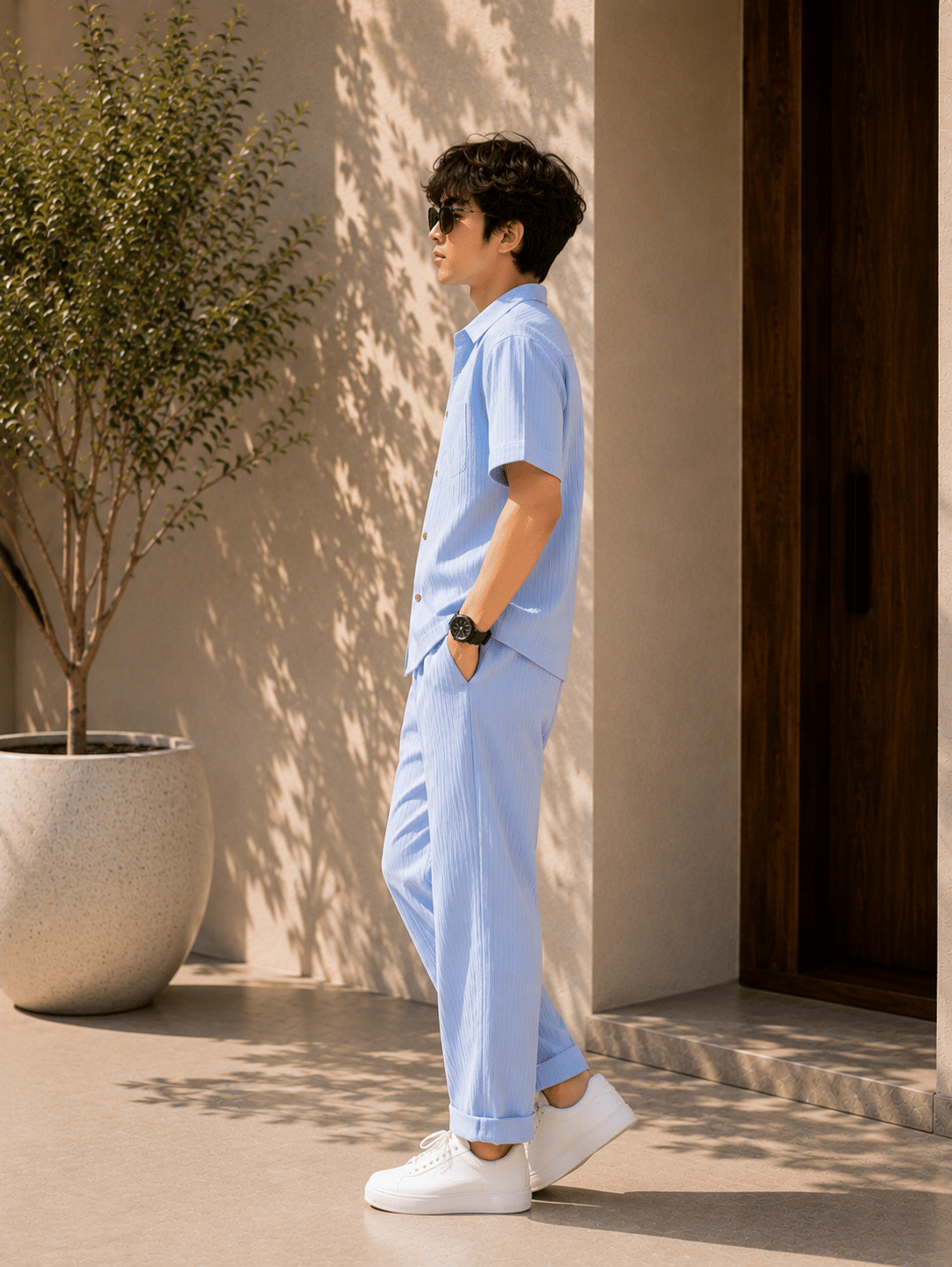 Boys Cotton Blend Shirt & Pants Set ( Light Blue , Pack of 1 ) - Image 3