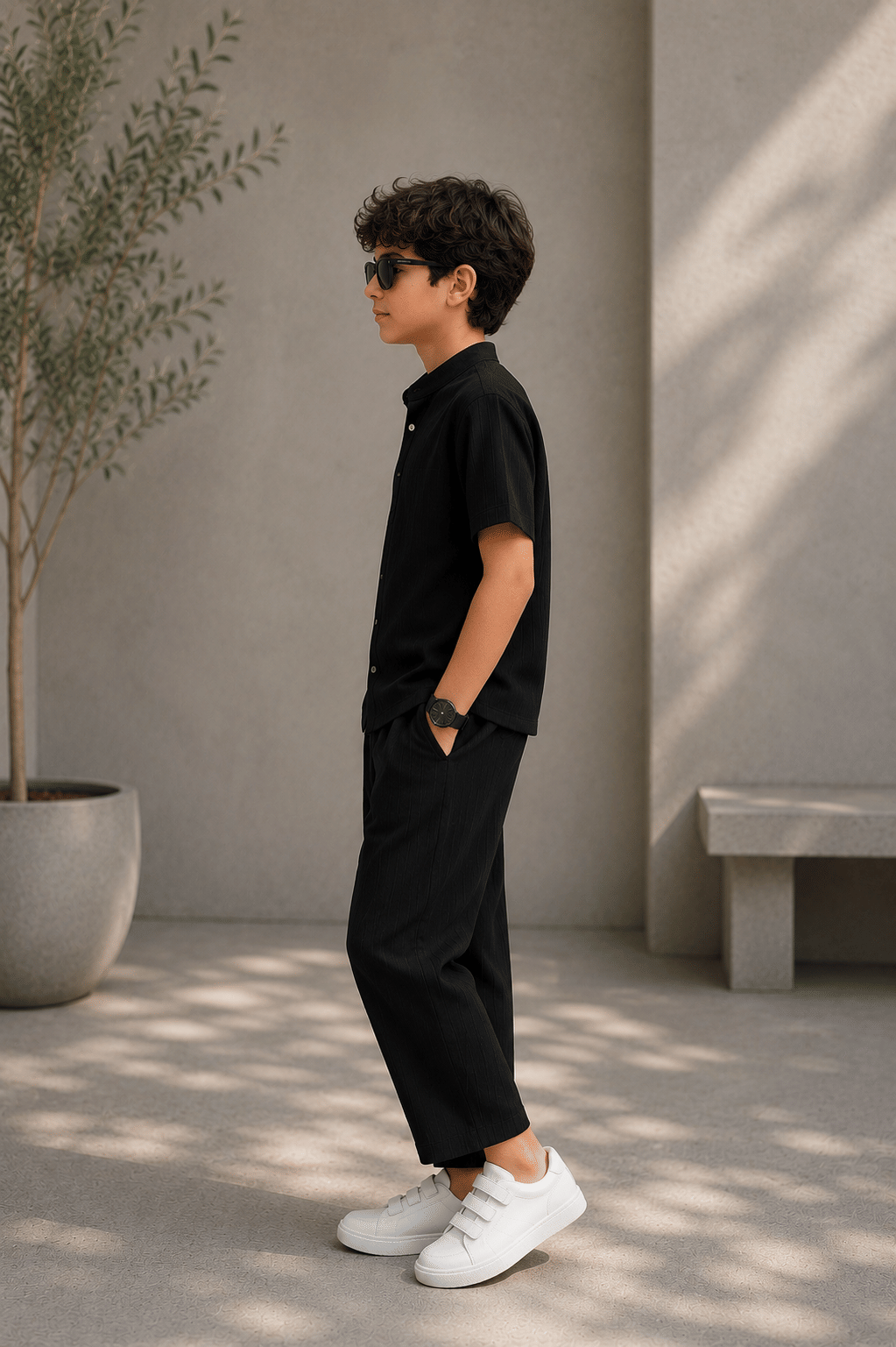 Boys Cotton Blend Shirt & Pants Set ( Black , Pack of 1 )