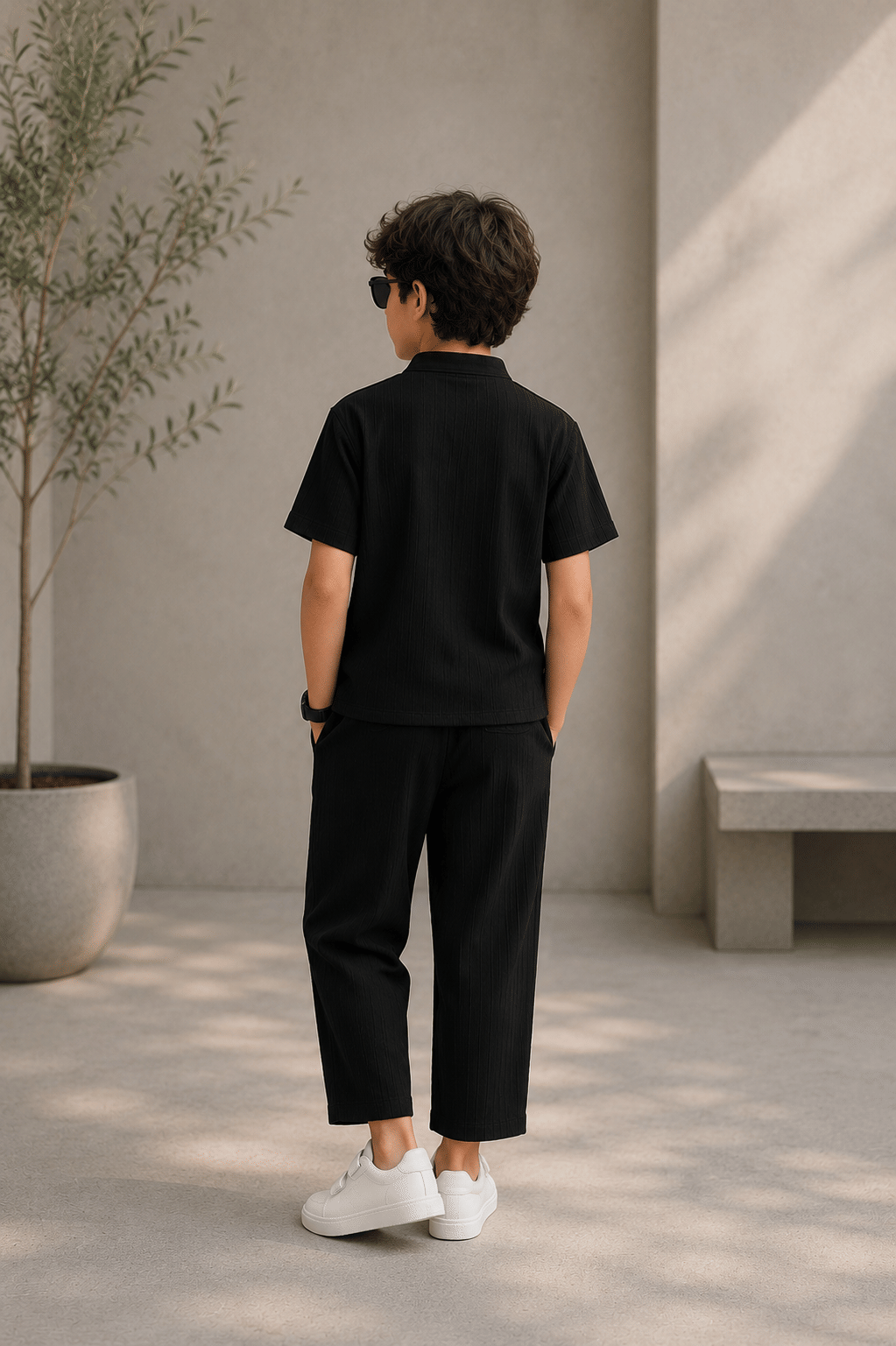 Boys Cotton Blend Shirt & Pants Set ( Black , Pack of 1 ) - Image 3