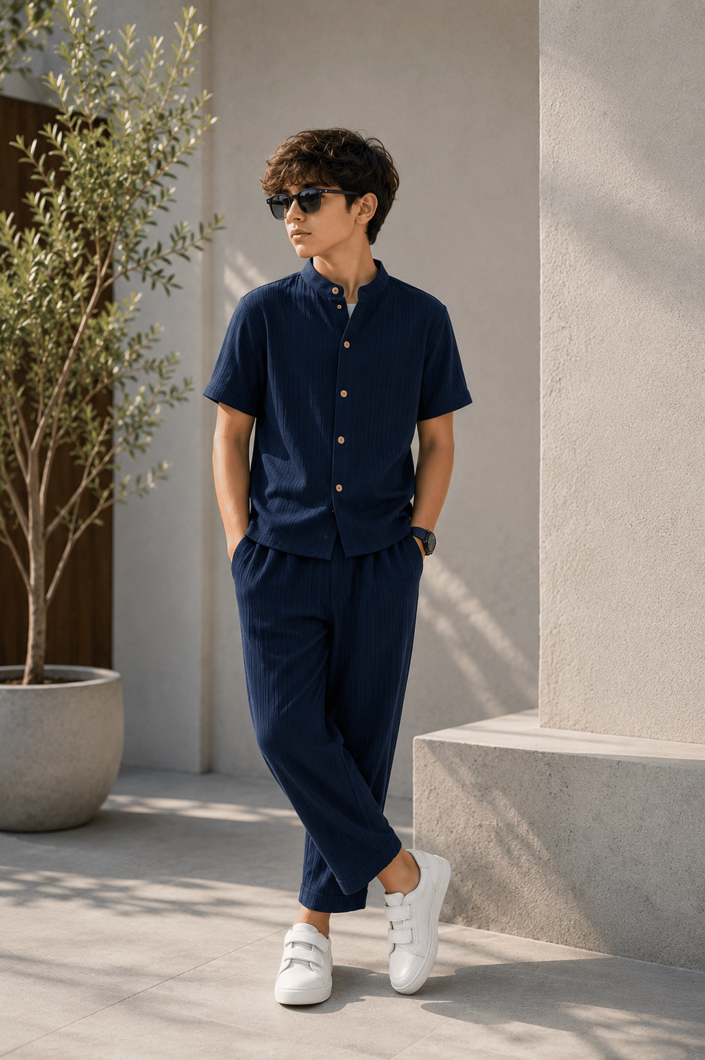 Boys Cotton Blend Shirt & Pants Set ( Blue , Pack of 1 )