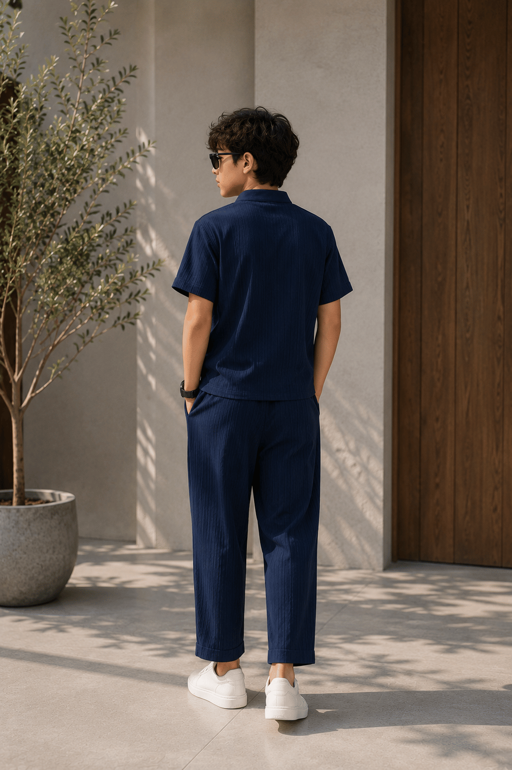 Boys Cotton Blend Shirt & Pants Set ( Blue , Pack of 1 ) - Image 2
