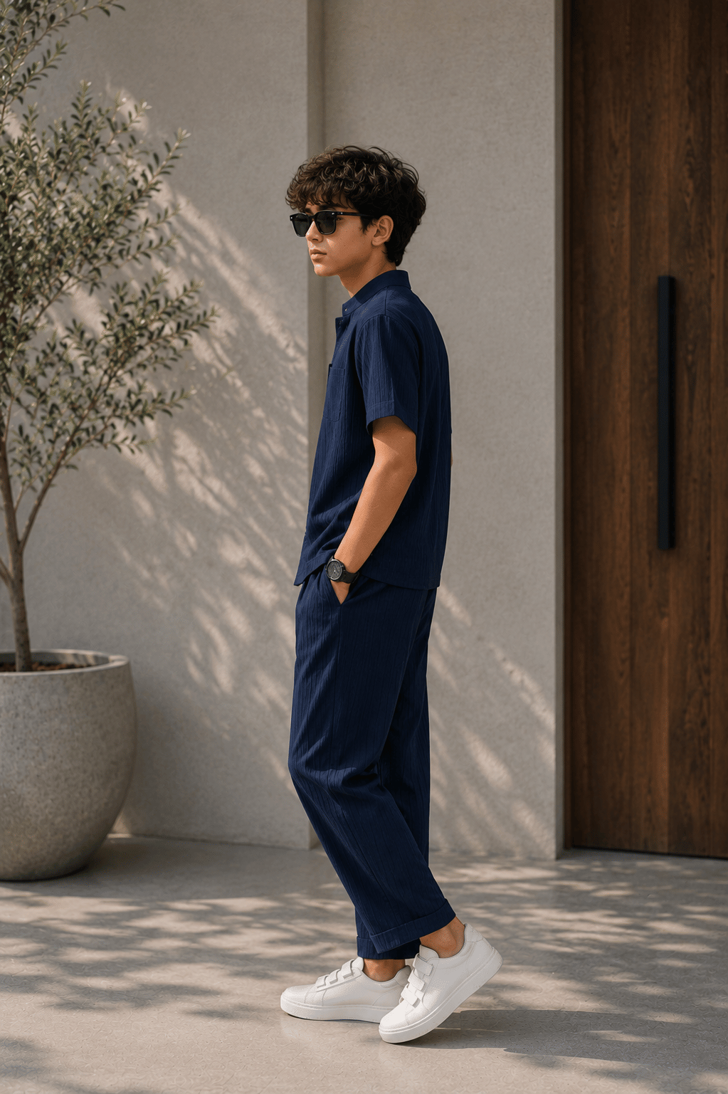 Boys Cotton Blend Shirt & Pants Set ( Blue , Pack of 1 ) - Image 3