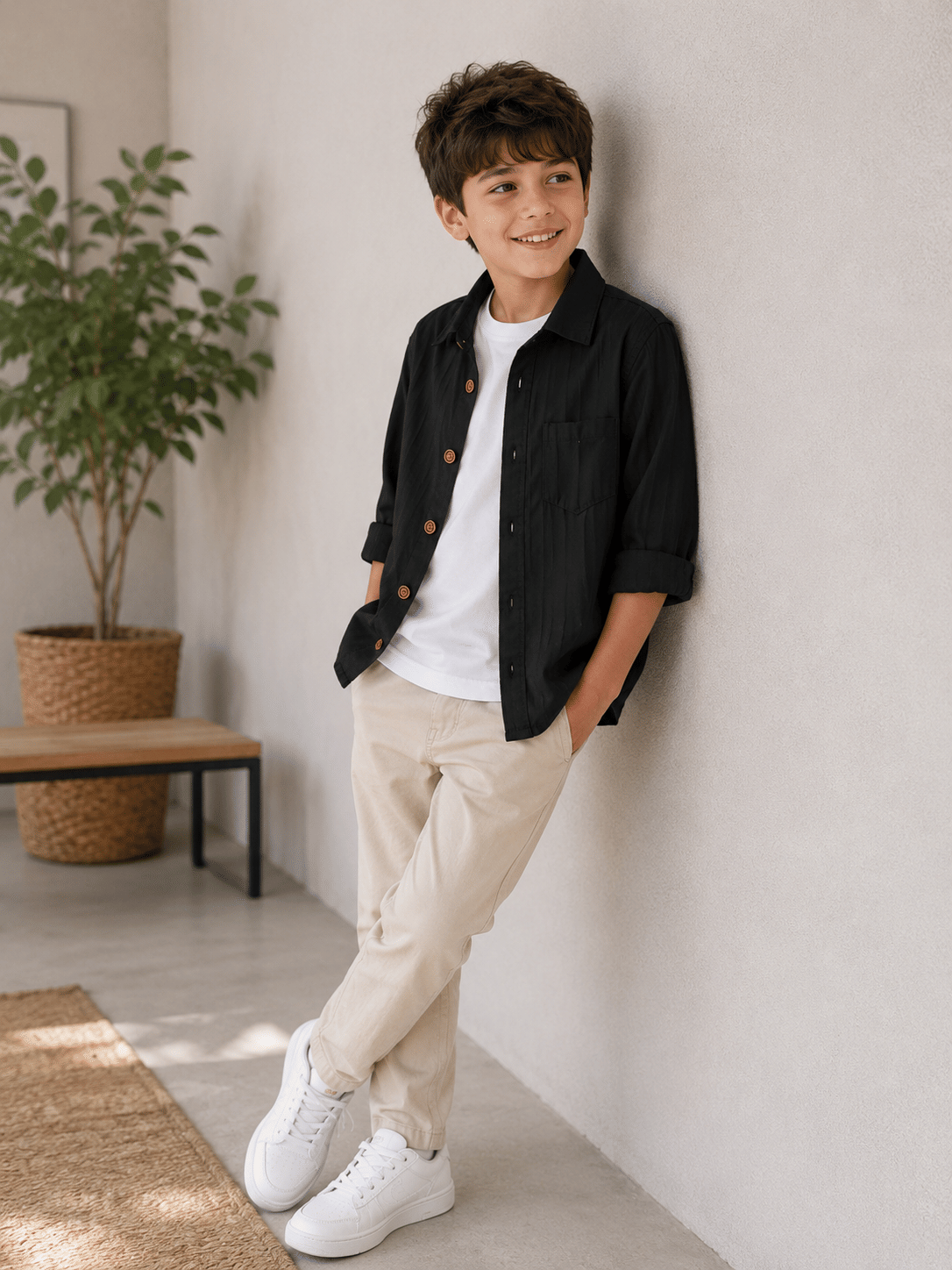Pack of 1 Boys Cotton Blend Full Sleeves Shirt ( Black )